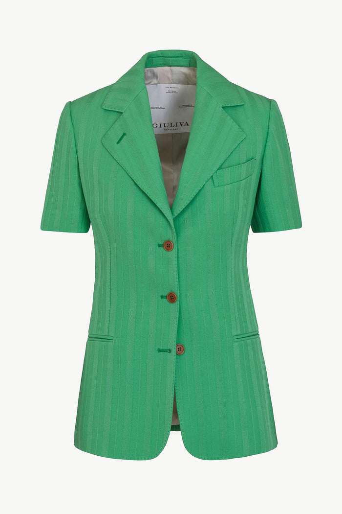 Giuliva Heritage Collection Ginestra Short Sleeves Blazer In Virgin Wool Jacquard Stripes