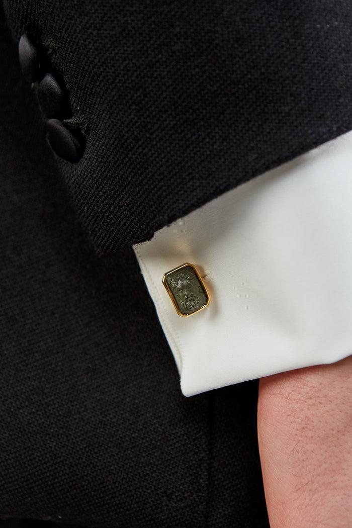 Giuliva Heritage Collection Neptune Cufflinks In Lava Stone And Brass