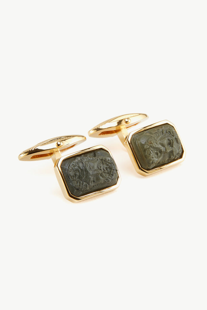 Giuliva Heritage Collection Neptune Cufflinks In Lava Stone And Brass