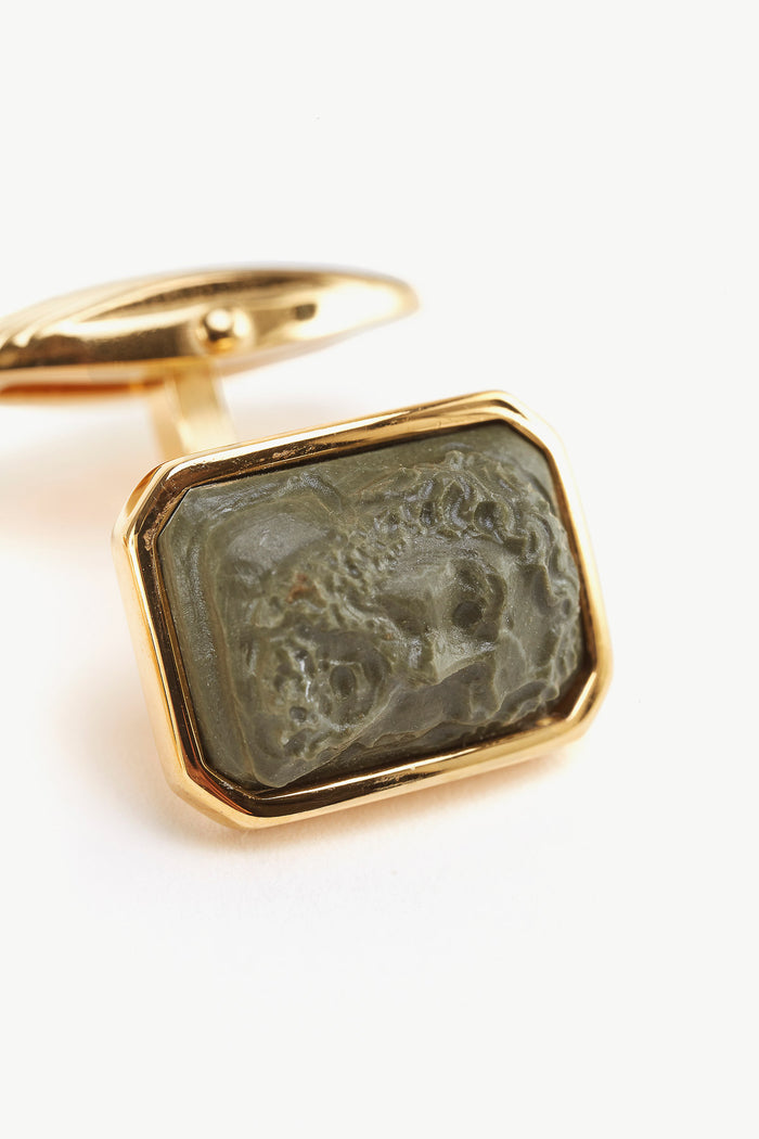 Giuliva Heritage Collection Neptune Cufflinks In Lava Stone And Brass