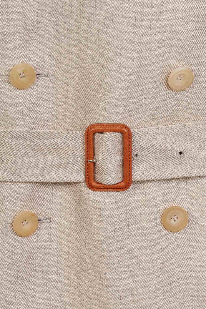 Giuliva Heritage Collection Oscar Trench Coat In Linen Herringbone With Leather Inserts