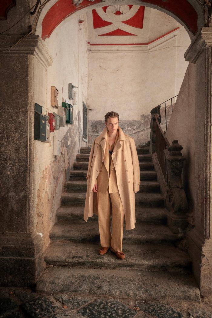 Giuliva Heritage Collection Oscar Trench Coat In Linen Houndstooth