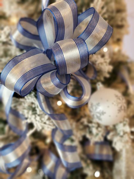 Glam Style 1.5" Sheer Gold Metallic Ivory Stripes Wired Ribbon