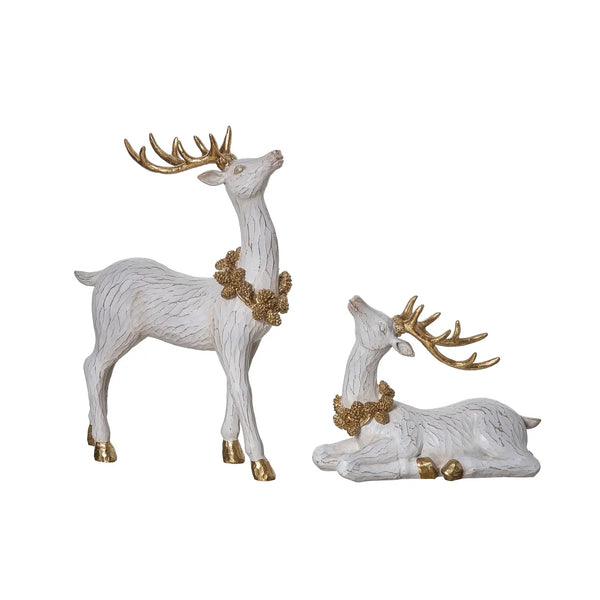 glam style 12.25" Holiday Reindeer Figurine Gold Accents Set 2