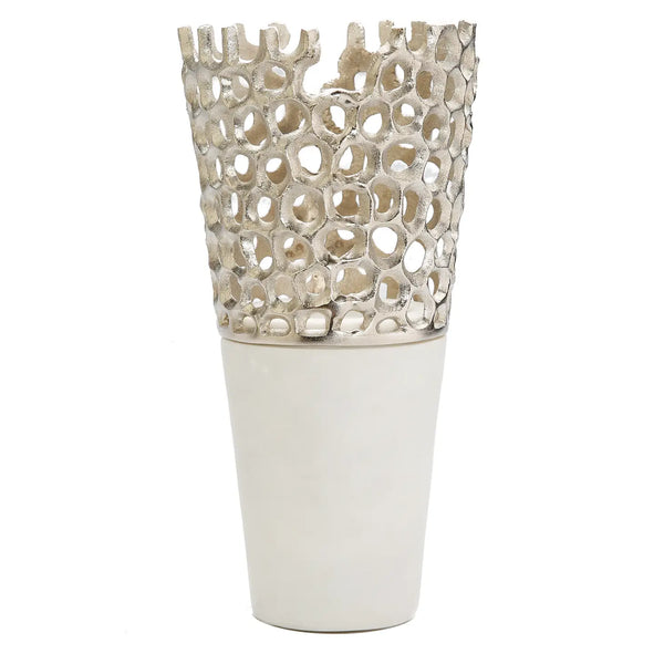 Glam Style 12"H Web Design Vase With White Marble Base