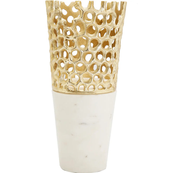 Glam Style 12"H Web Design Vase With White Marble Base