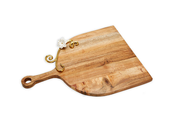 Glam Style 15" Wood Charcuterie Board Gold Flower Design Fat Base