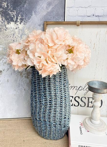 glam style 17" Faux silk hydrangea bush peach color 6 blooms