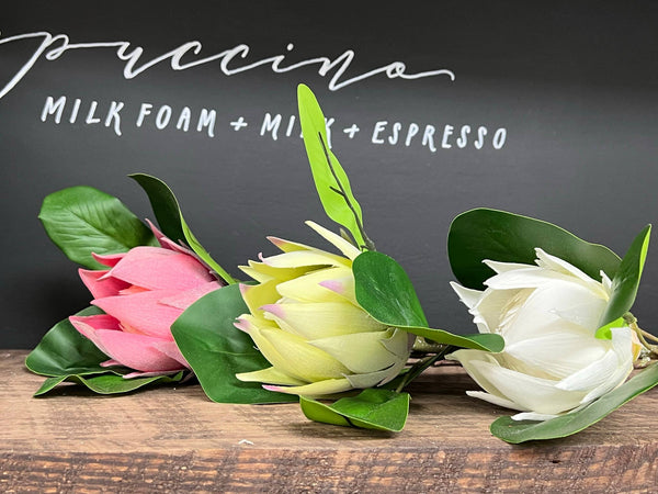 Glam Style 21"Quality Artificial King Protea Cynaroides-real Touch Leaf: Natural White