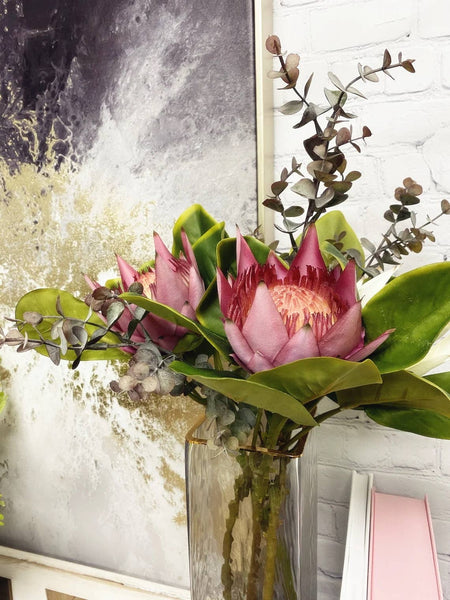 Glam Style 21"Quality Artificial King Protea Cynaroides-real Touch Leaf: Natural White