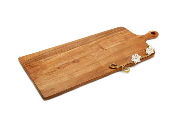 Glam Style 24"L Wood Charcuterie Board Gold Flower Design With Handle