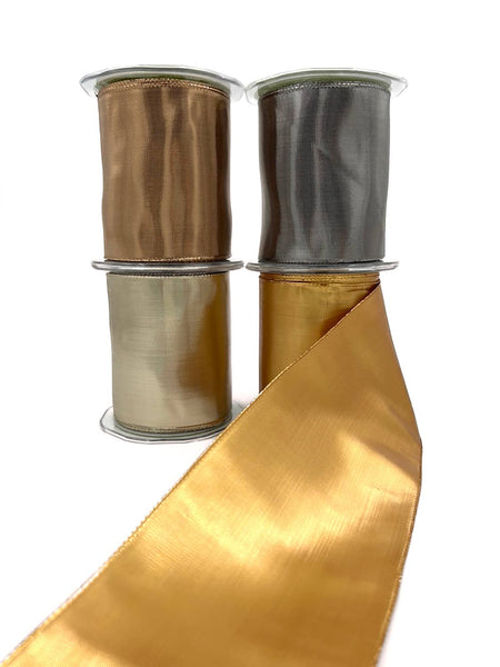 Glam Style 3¾" Silver Woven Metallic Shimmer Wired Ribbon