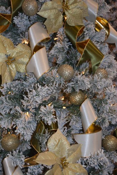 Glam Style 3" Ivory Satin Reversible Gold Metallic Wired Ribbon