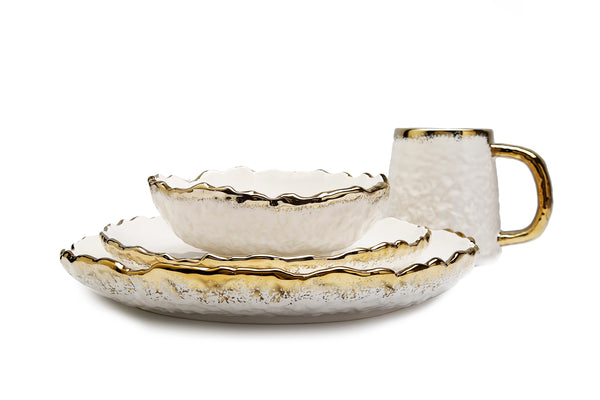 Glam Style 4 Piece White Dinner Set Speckled Gold Design
