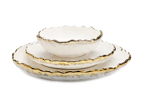 Glam Style 4 Piece White Dinner Set Speckled Gold Design