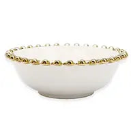Glam Style 5 Piece White Dinner Set Gold Beaded Border