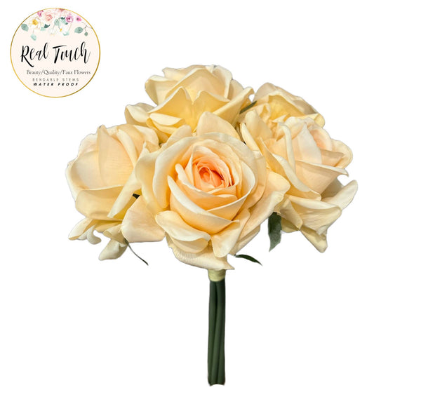 Glam Style 5-stem Rose Bouquet-Lifelike Real-touch Large Rose: Rose Gold