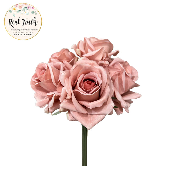 glam style 5-stem Rose Bouquet-Lifelike real-touch large Rose: Rose Gold