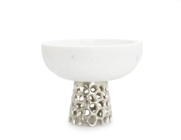 Glam Style 7"D Marble Bowl With Web Design Metal Base