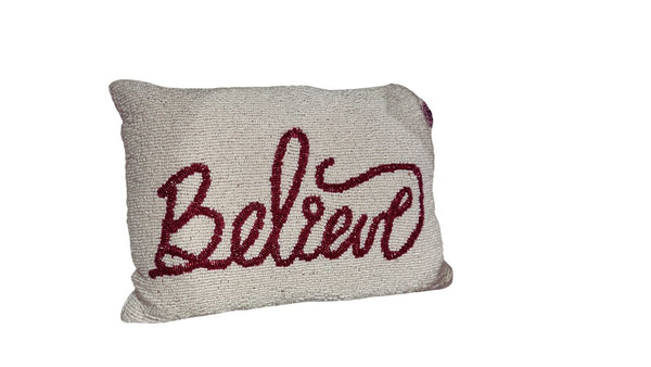 Glam Style Believe Glam Beaded Christmas Throw Pillow 16x12