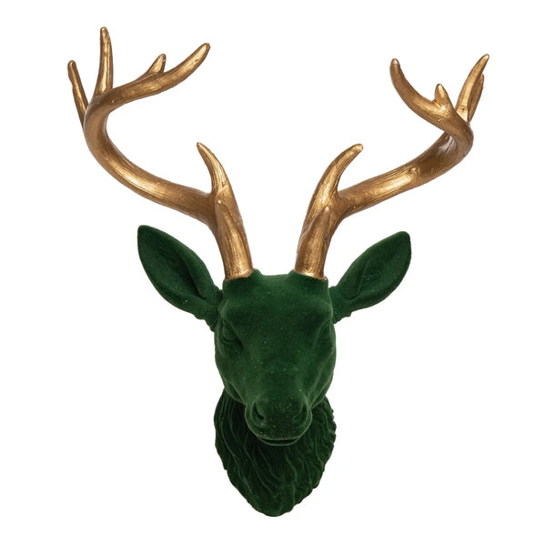 Glam Style Christmas Resin Velvet Reindeer Head Wall Decor