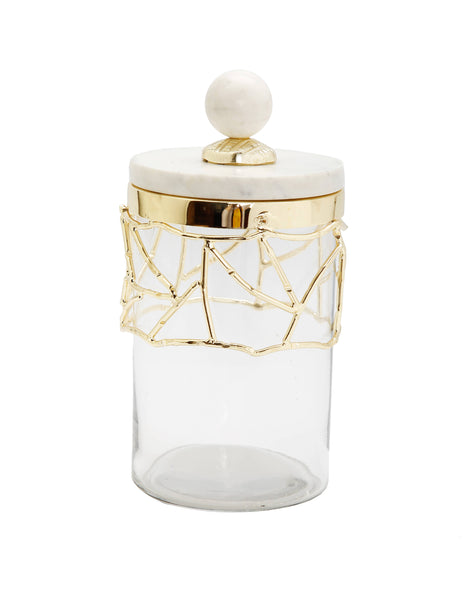 Glam Style CLASSIC TOUCH DECOR INC. - Glass Canister Gold Mesh Design Marble Lid