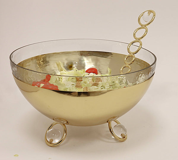 glam style CLASSIC TOUCH DECOR INC. - Salad Bowl with Glass Insert Gold and Clear Ball Legs - 11"D