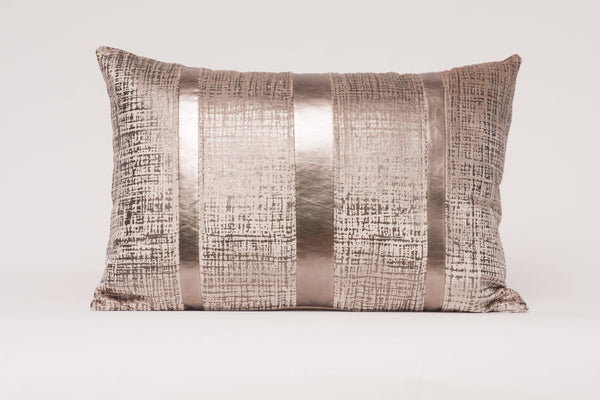 glam style Foil and 3 PU Leather Stripe Lumbar Throw Pillow