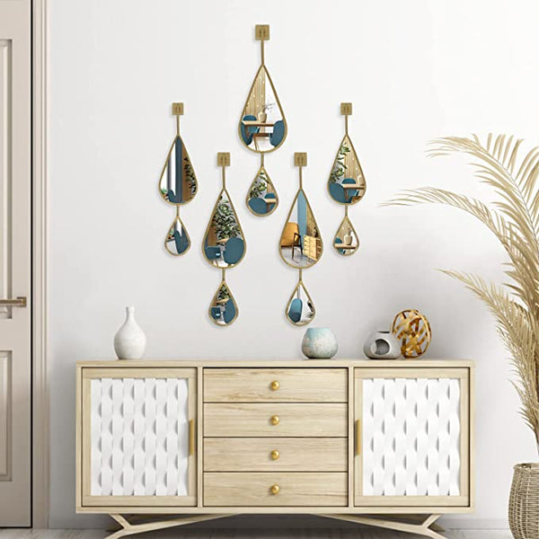 glam style Glam Mirrors Wall Mounted Mirror Tear Drop Shape Gold 5-Pack