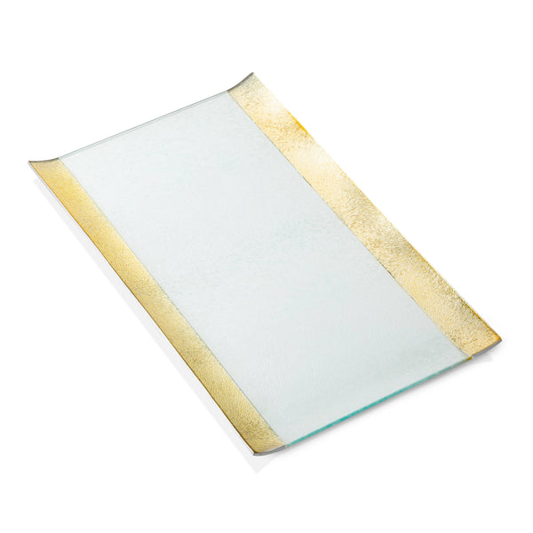 glam style 11.5"L Glass Tray With Gold Border