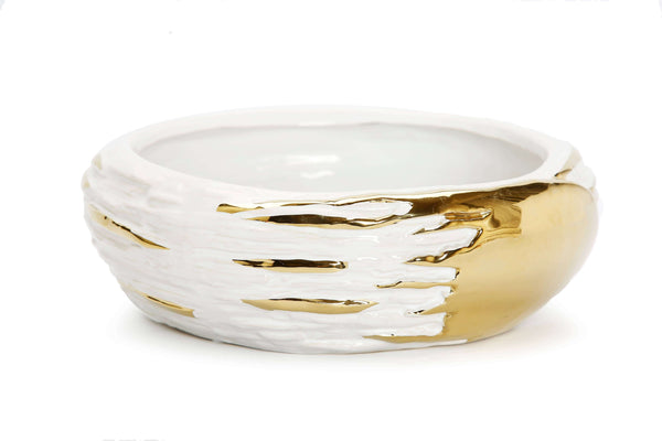 glam style 11"D White and Gold Fruit Bowl