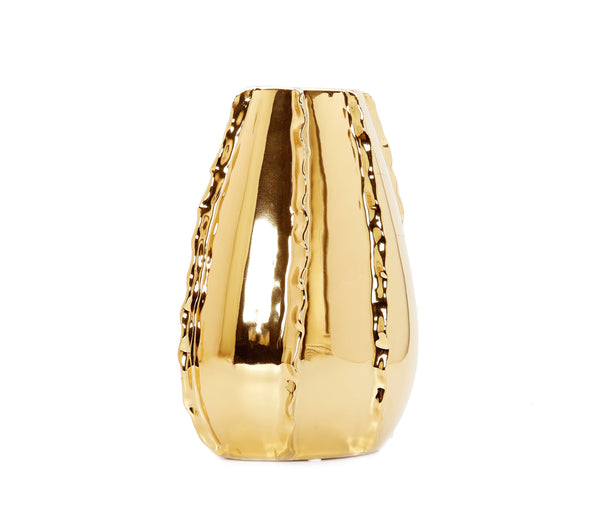 Glam Style 11"H Glossy Gold Tear Shaped Vase