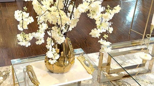 glam style 11"H Glossy Gold Tear Shaped Vase