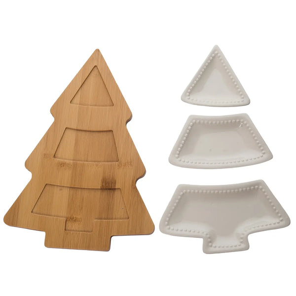 Glam Style 12" White Christmas Tree Tray Set Of 4
