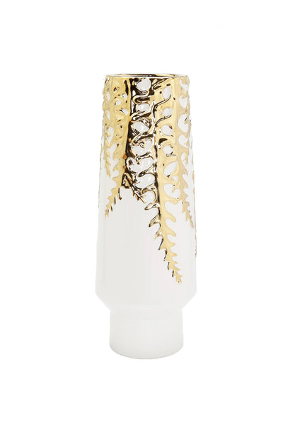 Glam Style 18.5"H White Ceramic Vase Gold Design