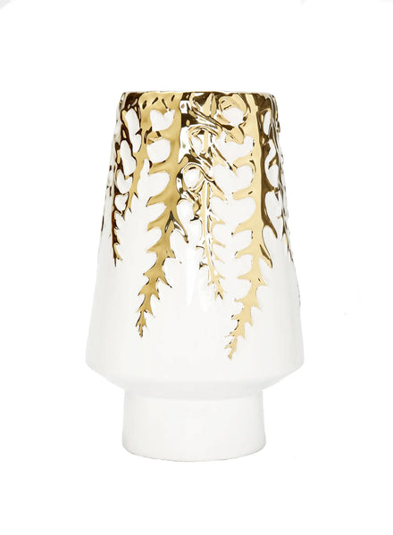 glam style 9"H White Ceramic Vase Gold Design