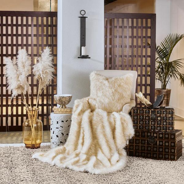 glam style Aspen Ivory Gold Fur Pillow