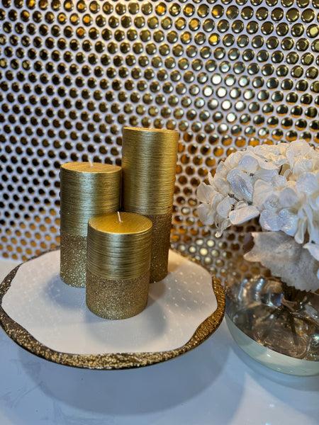 Glam Style Glam Gold Large Candle Pillar Set Of 3