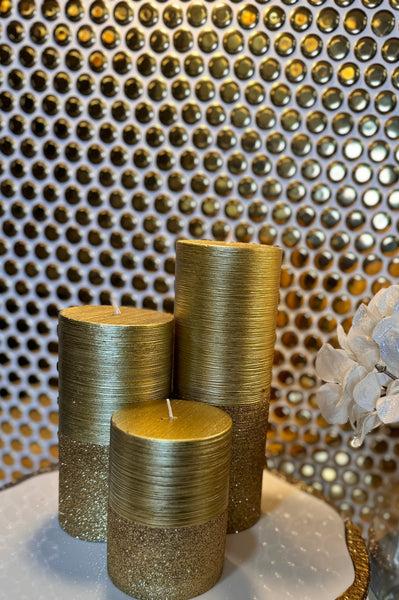 glam style Glam Gold Large Candle Pillar set of 3