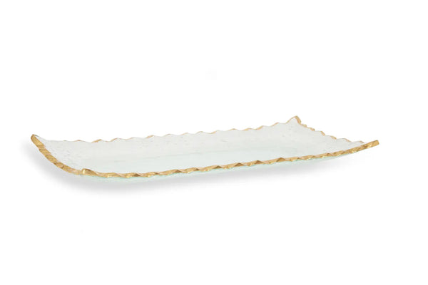 Glam Style Glass Oblong Tray With Gold Edge - GT2142
