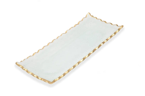 glam style Glass Oblong Tray With Gold Edge - GT2142