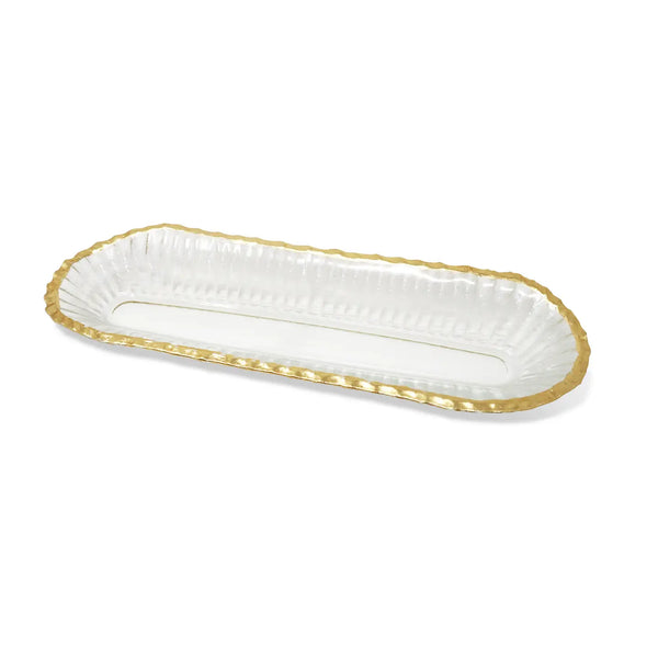 Glam Style Glass Oval Tray With Gold Rim