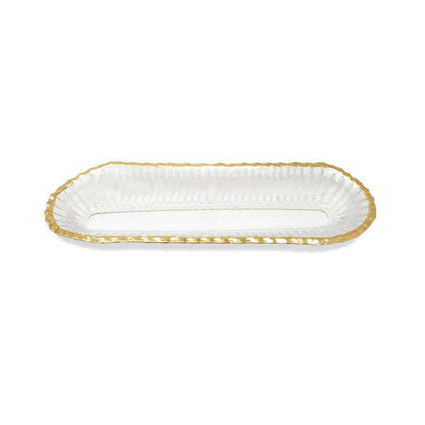 Glam Style Glass Oval Tray With Gold Rim