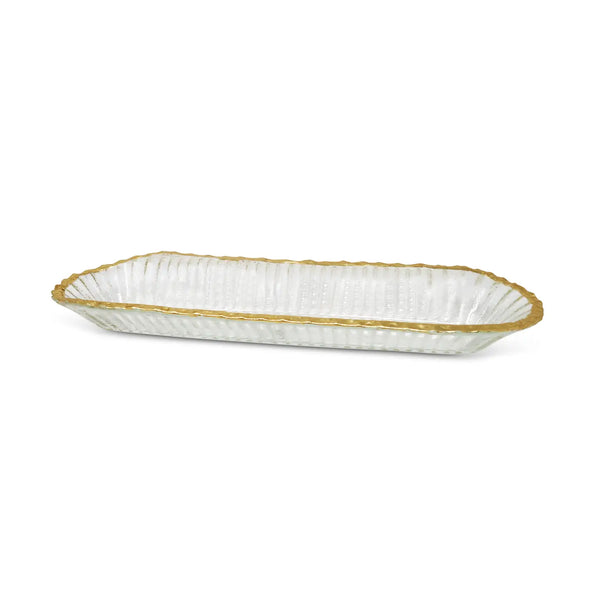 Glam Style Glass Oval Tray With Gold Rim