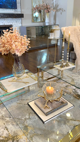 Glam Style Glass Vase With Gold Twig Base