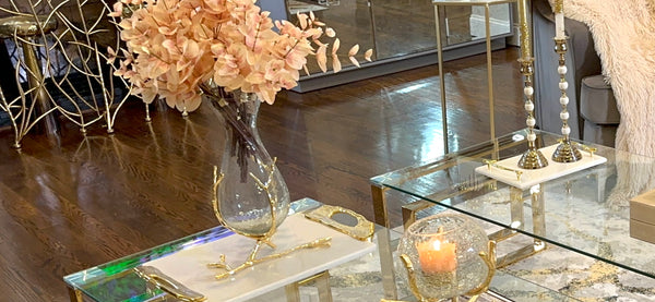 Glam Style Glass Vase With Gold Twig Base