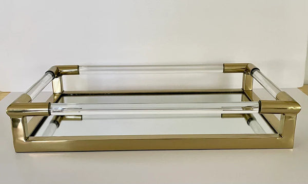 Glam Style Gold Acrylic And Metal Mirror Tray