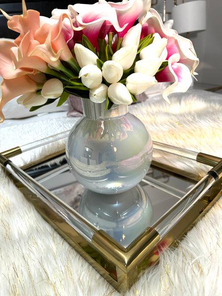 glam style Gold Acrylic and Metal Mirror Tray