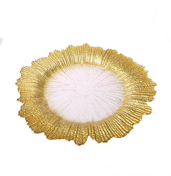 Glam Style Gold Flower Shaped Chargers - Set Of Four
