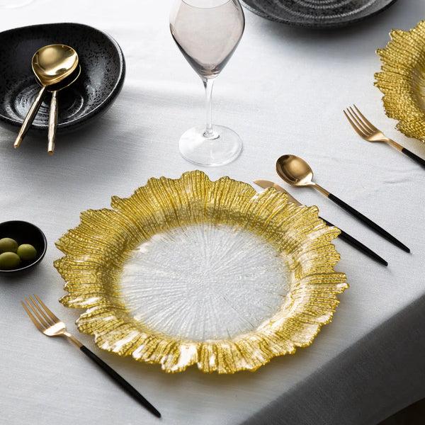 glam style Gold Flower Shaped Chargers - Set of Four